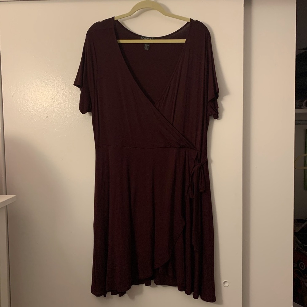 Burgundy Faux Wrap Dress